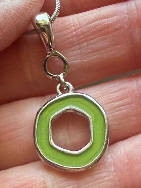 Lia Sophia Sterling Silver Green Enamel Circle Pendant Necklace